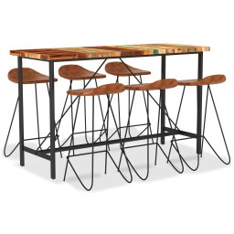 Set mobilier bar 7 piese, lemn masiv reciclat & piele naturala GartenMobel Dekor