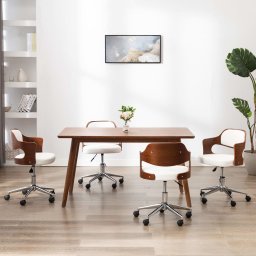 Scaune pivotante, 4 buc. alb, lemn curbat & piele ecologica GartenMobel Dekor