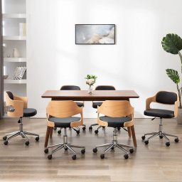 Scaune pivotante, 6 buc. negru, lemn curbat & piele ecologica GartenMobel Dekor