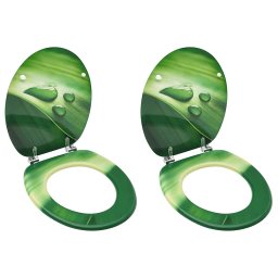 Scaune WC cu capac, 2 buc., MDF, verde, model stropi de apa GartenMobel Dekor