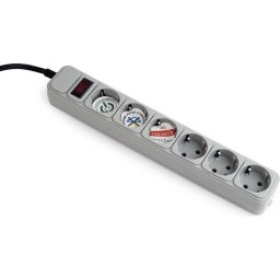 PRELUNGITOR GEMBIRD, Schuko x 6, conectare prin Schuko (T), cablu 1.8 m, 16 A, protectie supratensiune, protectie copii, gri, SPG6-B-6C (timbru verde 0.18 lei)
