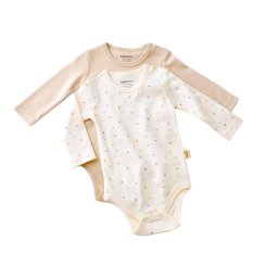 Set 2 body-uri cu maneca lunga bebe unisex -100% bumbac organic - ecru cu buline, baby cosy (marime: 18-24 luni)