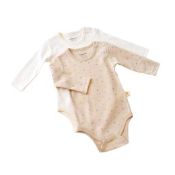 Set 2 body-uri cu maneca lunga bebe unisex -100% bumbac organic - crem cu buline, baby cosy (marime: 18-24 luni)