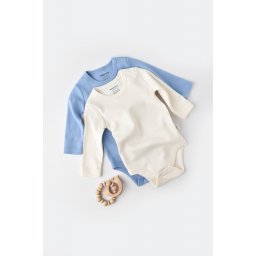 Set 2 body-uri cu maneca lunga bebe unisex -100% bumbac organic - ecru/bleu, baby cosy (marime: 12-18 luni)
