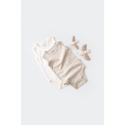 Set 2 body-uri fara maneci bebe unisex -100% bumbac organic - crem cu buline, baby cosy (marime: 12-18 luni)