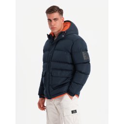 Ombre Warm men's sports jacket with double hood - navy blue