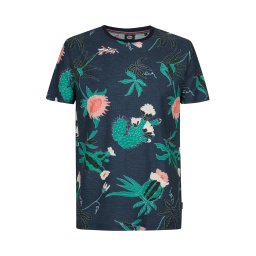 Petrol Industries Tricou albastru închis / verde / roz / alb