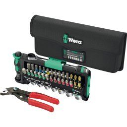 Surubelnita Wera Tool-Check Combi 1, with KNIPEX Cobra, bit set black/green, 40-piece, including 1/4" bit ratchet and water pump pliers