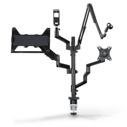 Suport de Birou Hama 4663 pentru 2 Monitoare 13-32Inch si Accesorii Streaming 4 Brate Inaltime Ajustabila Rotativ Negru