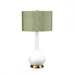 Veioză Milo, 1xE27, H69cm, D36cm, metal alama, ceramică albă, abajur textil verde