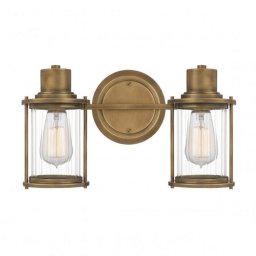 Aplică baie stil industrial Riggs, alamă, L:38,1 cm, 2xE27, IP44, QZ-RIGGS2-BATH-WS
