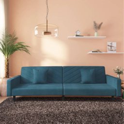 Canapea extensibila cu 2 locuri, 2 perne, albastru, catifea GartenMobel Dekor