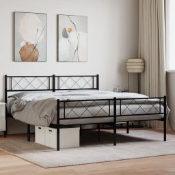 Cadru pat metalic cu tablie de cap/picioare, negru, 140x190 cm GartenMobel Dekor