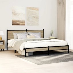 Cadru de pat metalic fara saltea, stejar sonoma, 160x200 cm GartenMobel Dekor