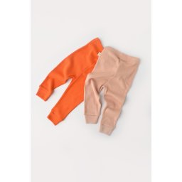 Set 2 pantaloni bebe unisex din bumbac organic si modal - Rodie/Piersica, BabyCosy (Marime: 6-9 luni)