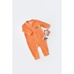Salopeta cu maneca lunga si fermoar din 80%bumbac organic si 20% poliester - Portocaliu, BabyCosy (Marime: 12-18 Luni)