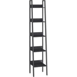 VASAGLE Biblioteca tip scara cu 5 rafturi, design industrial, cadru metalic si rafturi din PAL, 34x30x170 cm, negru