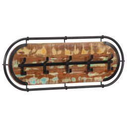 Cuier haine montat pe perete cu 5 carlige, lemn masiv reciclat GartenMobel Dekor