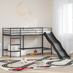 Cadru de pat loft pentru copii cu tobogan Negru si antracit GartenMobel Dekor