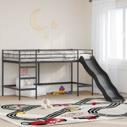 Cadru de pat loft pentru copii cu tobogan Negru si antracit GartenMobel Dekor