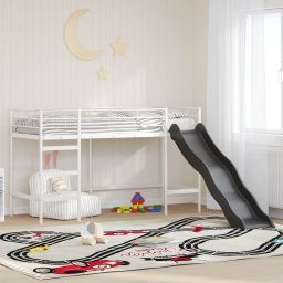 Cadru de pat loft pentru copii cu tobogan Alb si antracit GartenMobel Dekor