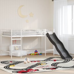 Cadru de pat loft pentru copii cu tobogan Alb si antracit GartenMobel Dekor