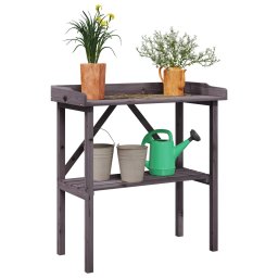 Masa de plante cu raft, gri, 78x38x82,5 cm, lemn masiv de brad GartenMobel Dekor