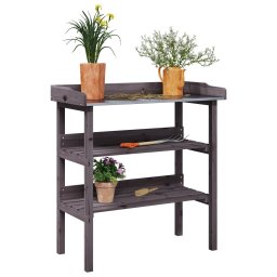 Masa de plante cu raft, gri, 78x38x82,5 cm, lemn masiv de brad GartenMobel Dekor