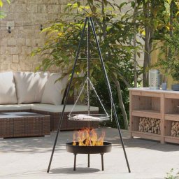 Treppied pentru foc de tabara 3 pcs Negru Otel GartenMobel Dekor