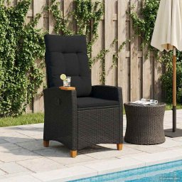 Scaun reclinabil cu placa pentru ceai Negru 62 x 64 x 112 cm GartenMobel Dekor