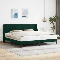 Cadru de pat cu headboard Verde închis 200 x 200 cm Catifea GartenMobel Dekor