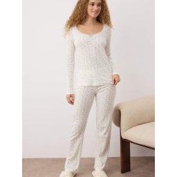 Trendyol Pijama galben / mov lavandă / alb