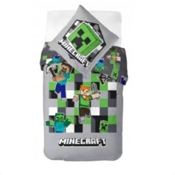Set lenjerie de pat cu model Minecraft - 140 x 200 cm + 70 x 9 cm