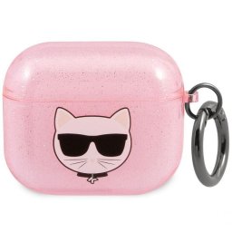 Husă Karl Lagerfeld Glitter Choupette Head 3 pentru AirPods 3 – Roz
