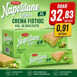 Bax Napolitane MORELLO XL cu Cremă de Fistic 42 g – 36 Buc/Cutie