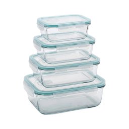Set de 4 recipiente pentru depozitare a alimentelor, transparente/mentă