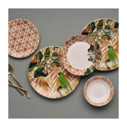 Set de veselă, 24 piese, portocaliu/verde, ceramică