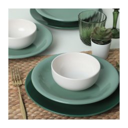 Set de masă 18 piese, ceramică, verde/alb