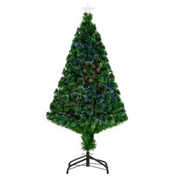 Brad artificial de Craciun, cu suport si fibra optica, PVC, verde, 60 x 120 cm, Resigilat, Grad A