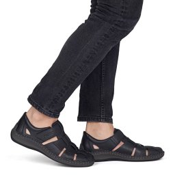 Pantofi barbati de vara din piele naturala, Rieker 05281-00, negru