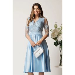 Rochie midi bleu din tafta in clos cu dantela la bust - Ella Collection Inna