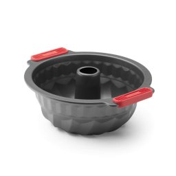 Forma de copt chec Lekue 1009476, Ø26,5 cm, Acoperire ceramica antiaderenta, Otel carbon, +4°C / +240°C, Negru/rosu