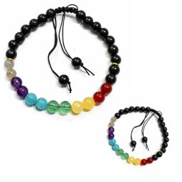 Bratara 7 Chakre Onix Negru Mat 6 mm – Accesorii Gold Filled