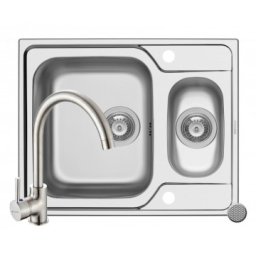 Set chiuveta incastrabila inox Pyramis FEDRA EXTRA 62 LN si baterie BELLO crom 101230402BLO