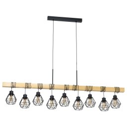 Suspensie terasa lemn natur Townshend 43134 L:150 cm, metal negru, 9xE27, H:50-110 cm