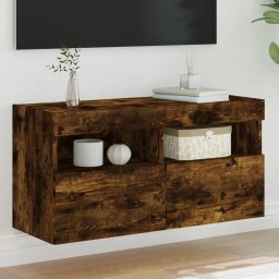 Comoda TV de perete cu lumini LED, stejar fumuriu, 80x30x40 cm GartenMobel Dekor