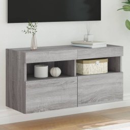 Comoda TV de perete cu lumini LED, gri sonoma, 80x30x40 cm GartenMobel Dekor