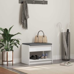 Banca pentru hol cu perna cu raft Alb 63 x 38 x 45 cm GartenMobel Dekor