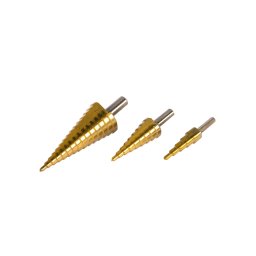 Set 3 freze în trepte HSS+Ti pentru metal 4–12 / 4–20 / 4–32 mm Detoolz