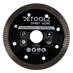Disc diamantat turbo Detoolz 115 mm, 22,2 mm, pentru taiere umeda/uscata